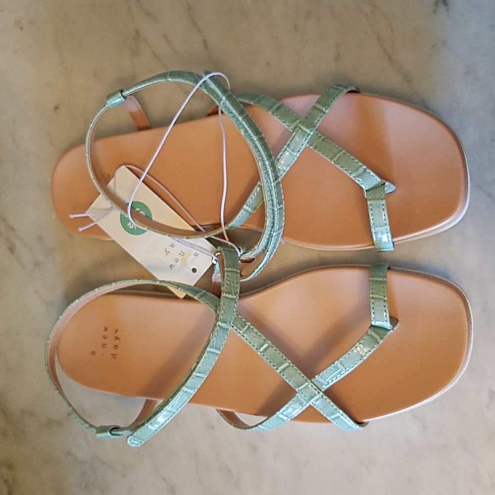 A New Day Women's Eden Strappy Toe Loop Sandals Aqua Sizes 9.5